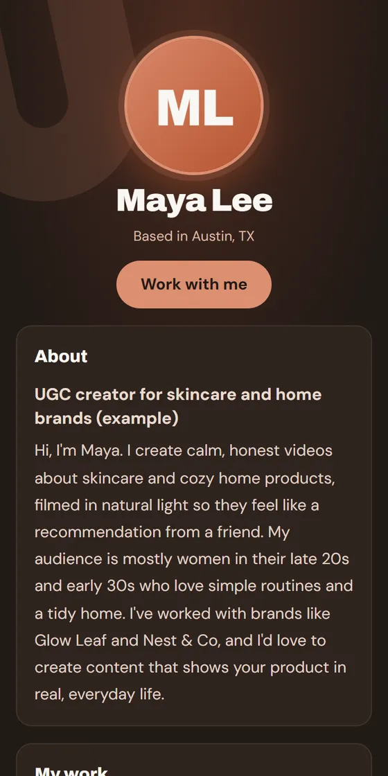 Example media kit in the Espresso theme