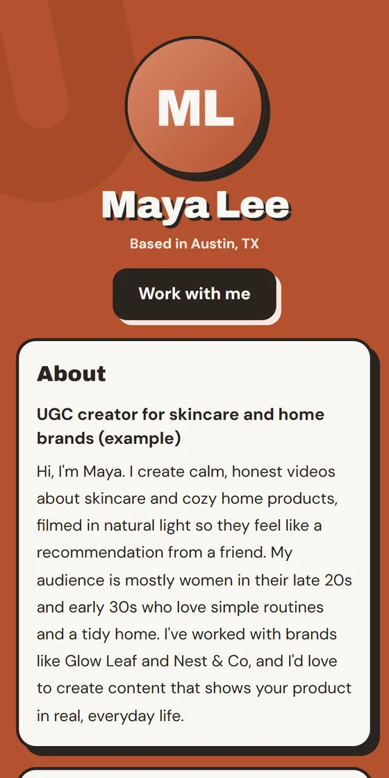 Example media kit in the Pop theme