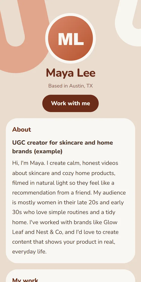 Example media kit in the Soft theme