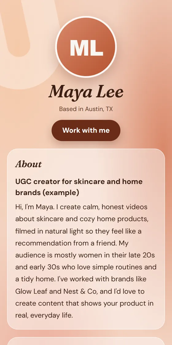 Example media kit in the Sunset theme